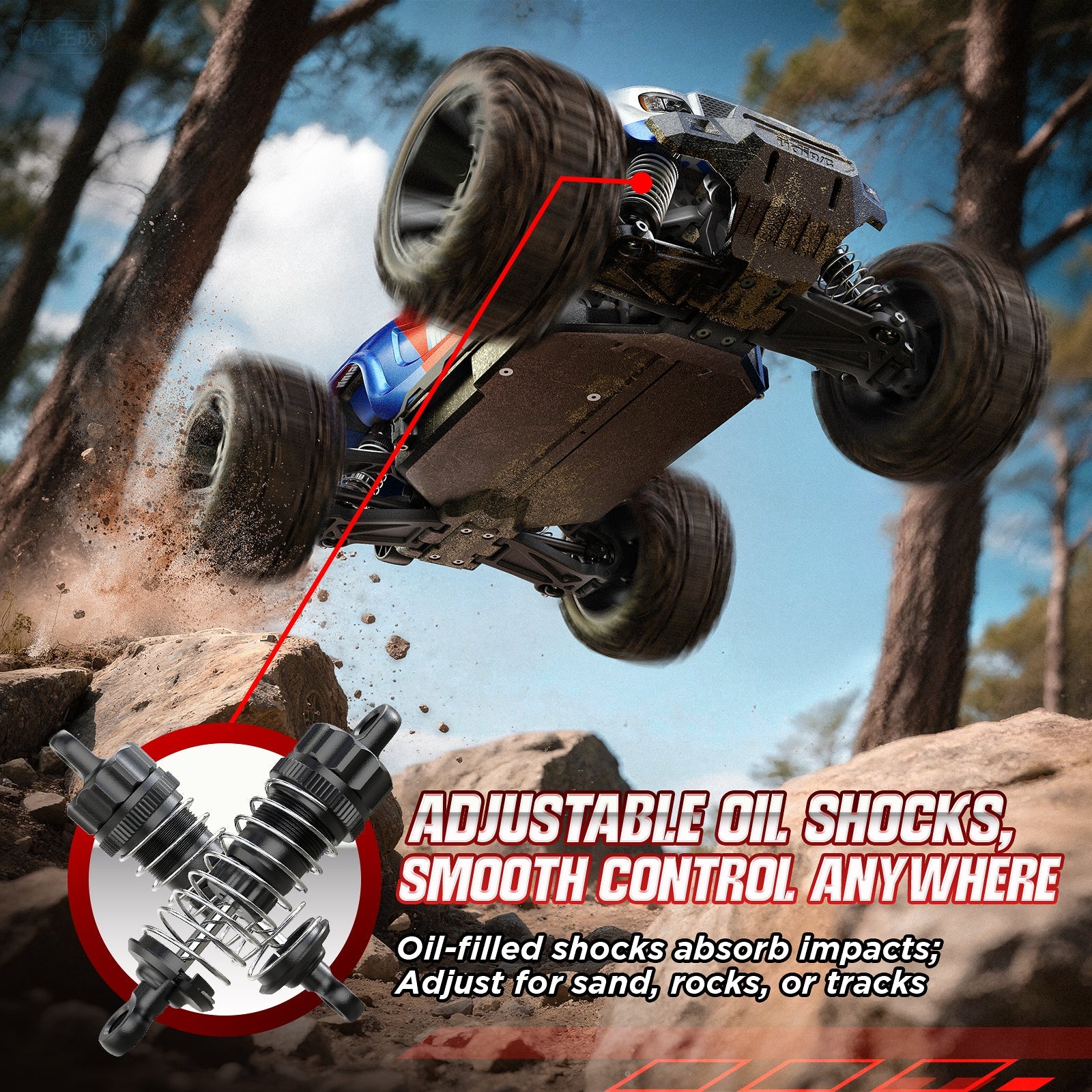 UD1611 1/16 4X4 RC Monster Truck, RTR, 2S Battery Compatible, Brushed Motor