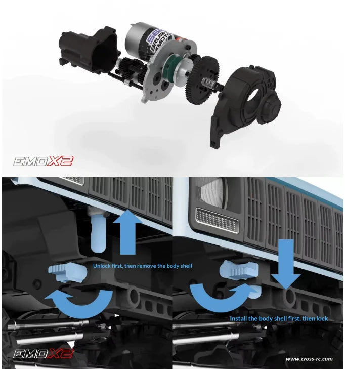 CROSSRC EMO X2 1/8 Scale Crawler Upgraded Big Lion 4WD Off-Road Truck Portal Axle Diff Lock 2-Speed RTR