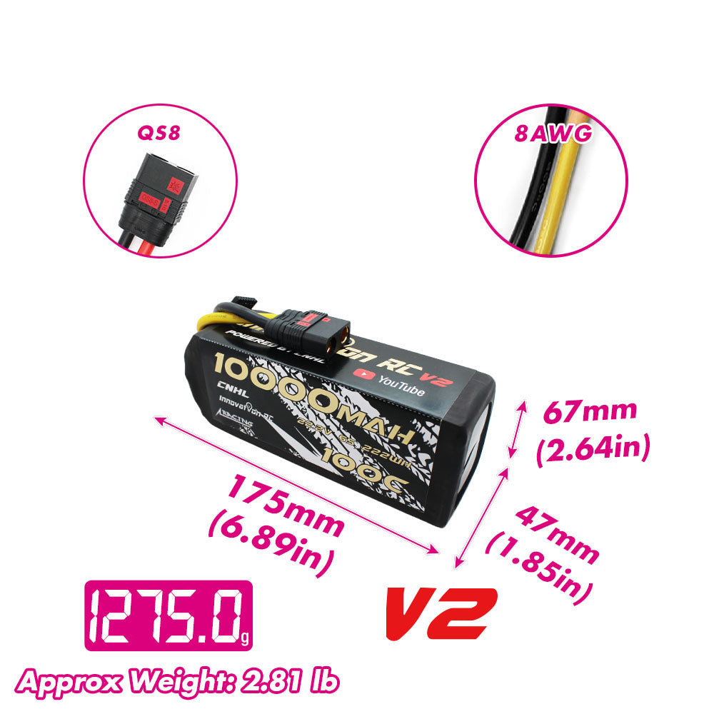 CNHL Innovation RC Series 10000mAh 22.2V 6S 100C Lipo Battery with QS8 Plug