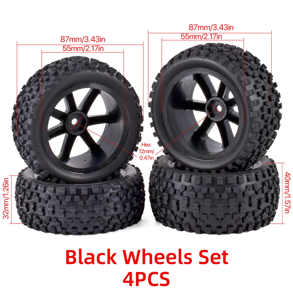 RC Car Wheels and Tires 1/10 Scale 12mm Hex for WLtoys 144001 124019 12428 124017 Upgrades