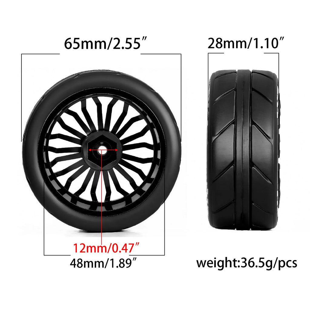 1/10 RC On Road Tires OD 2.55'' Plastic Wheels 12mm Hex for 1:10 Racing Touring Street Car Tamiya TT01 HPI KYOSHO HSP PTG2
