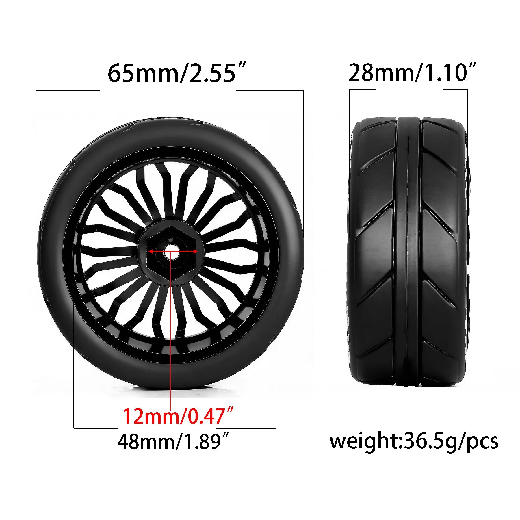 1/10 RC On Road Tires OD 2.55'' Plastic Wheels 12mm Hex for 1:10 Racing Touring Street Car Tamiya TT01 HPI KYOSHO HSP PTG2