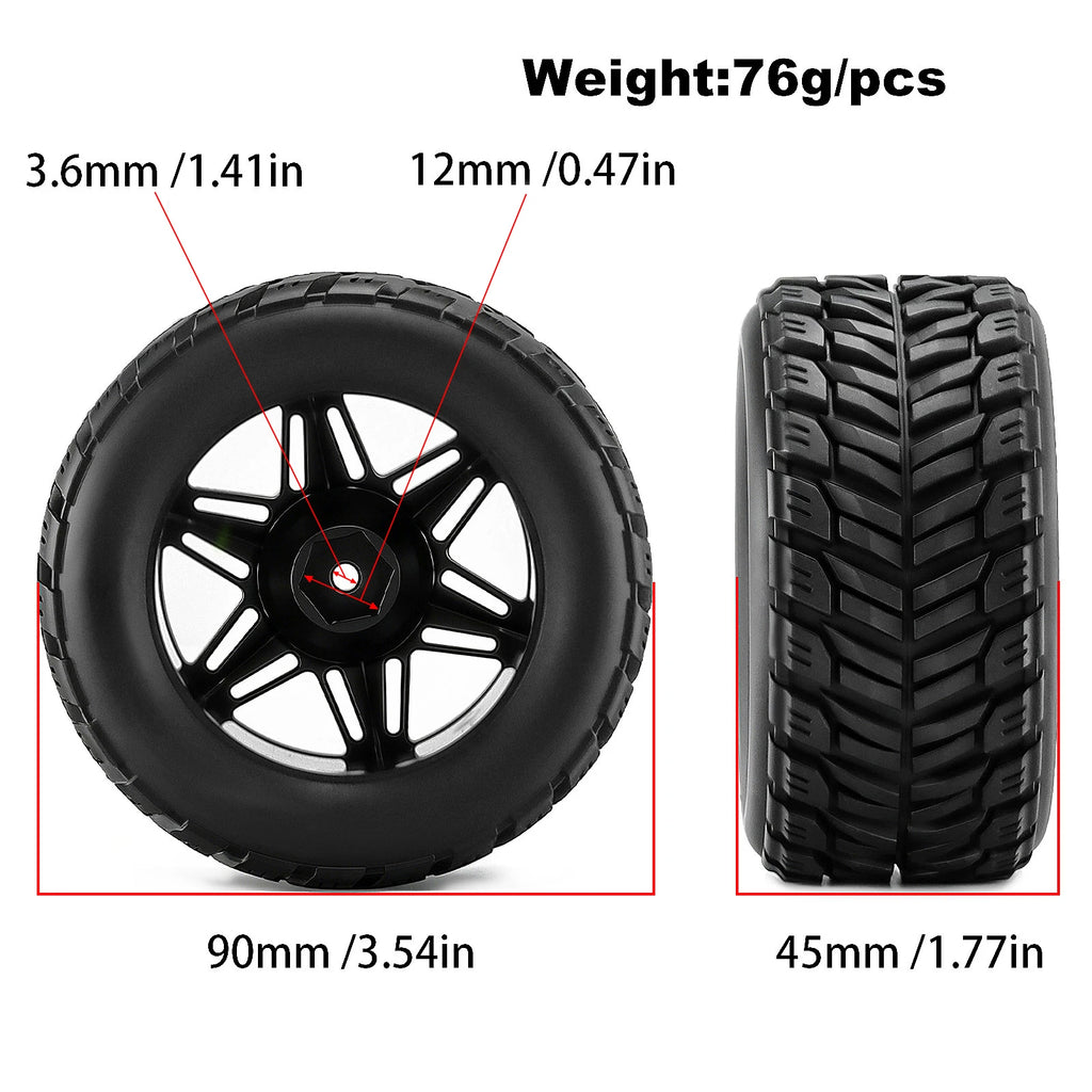 4pcs RC Wheels Tire Set 90*45mm with 12mm Hex for ARRMA 1/16 Mini Kraton 3S BLX RC Truck Upgrade Parts Accessories