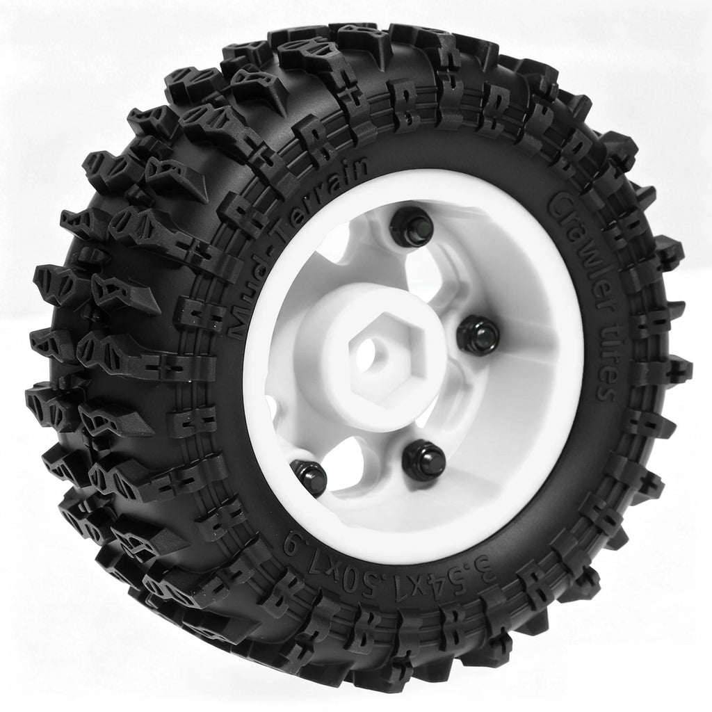 RC 1.9" Beadlock Wheels and Tires Set for 1/12 M-J-X H12Y H12Y+ H12P MN-128 RC Crawler,Wheels Tire OD 90MM/3.54"