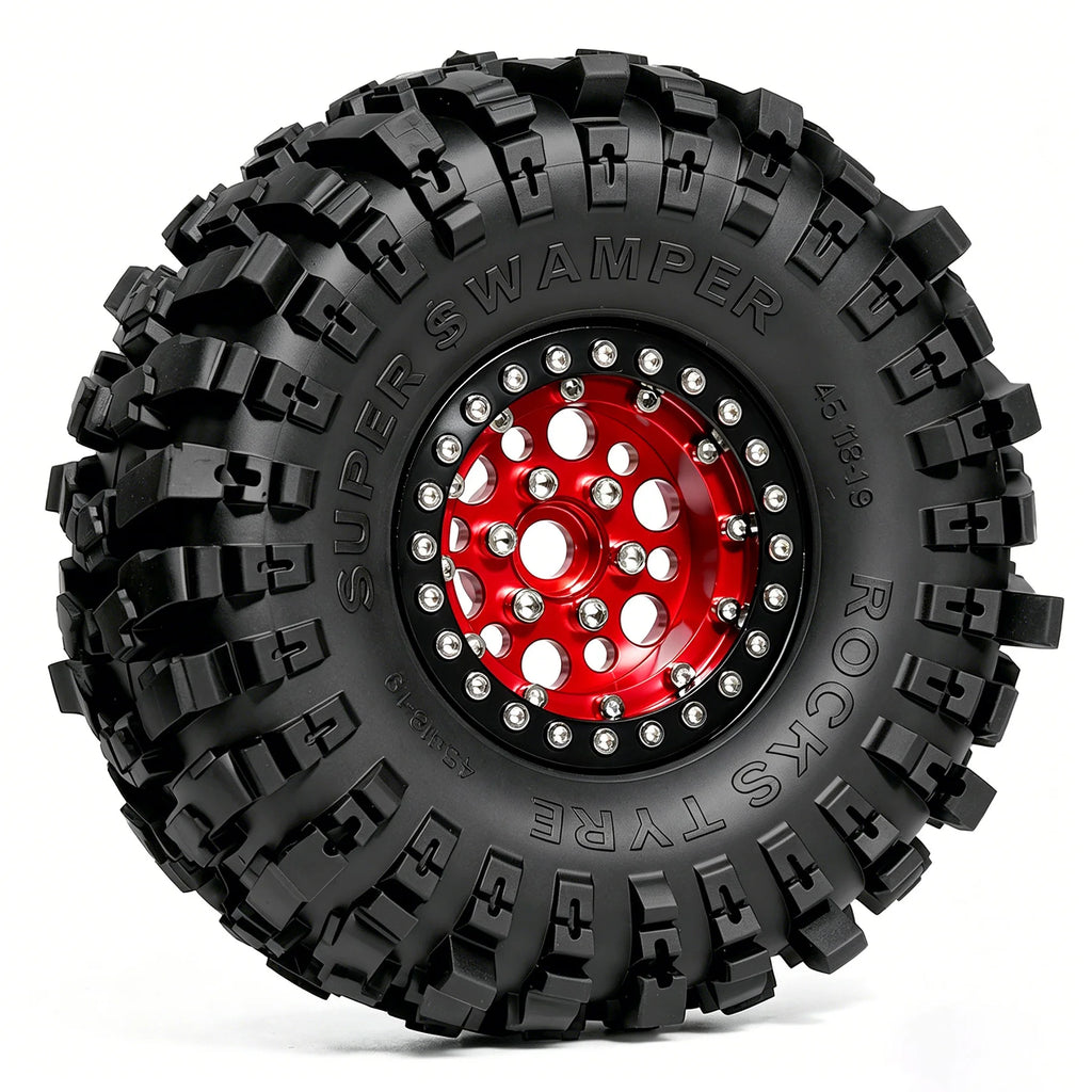 4PCS 1.9" Metal Beadlock Wheels w/ 120mm Rubber Tires for 1/10 RC Crawler TRX4 SCX10 II/III D90 RC4WD MST