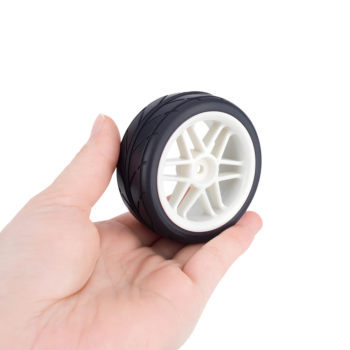 Pre-Glued RC Wheels Tires Set 4PCS for 1/10 - 65x26mm 12mm Hex Hubs Compatible with Tamiya TT01 TT02 XV01 XV02 TA06 HSP Models
