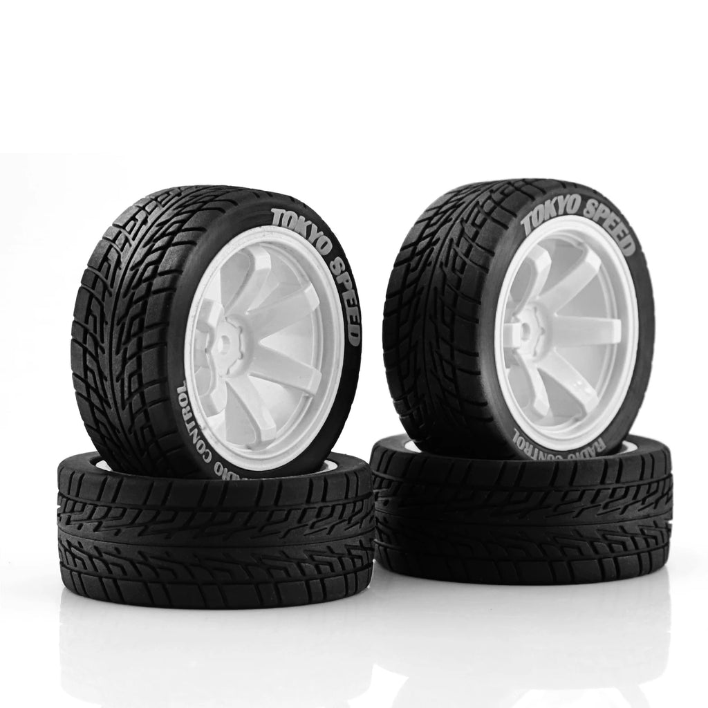RS 1/10 RC Rally Racing Wheels Tires On Road Car Rubber Tyres 12mm Hex for HPI KYOSHO Tamiya XV02 XV01 TA06 TT01 TT02 PTG2