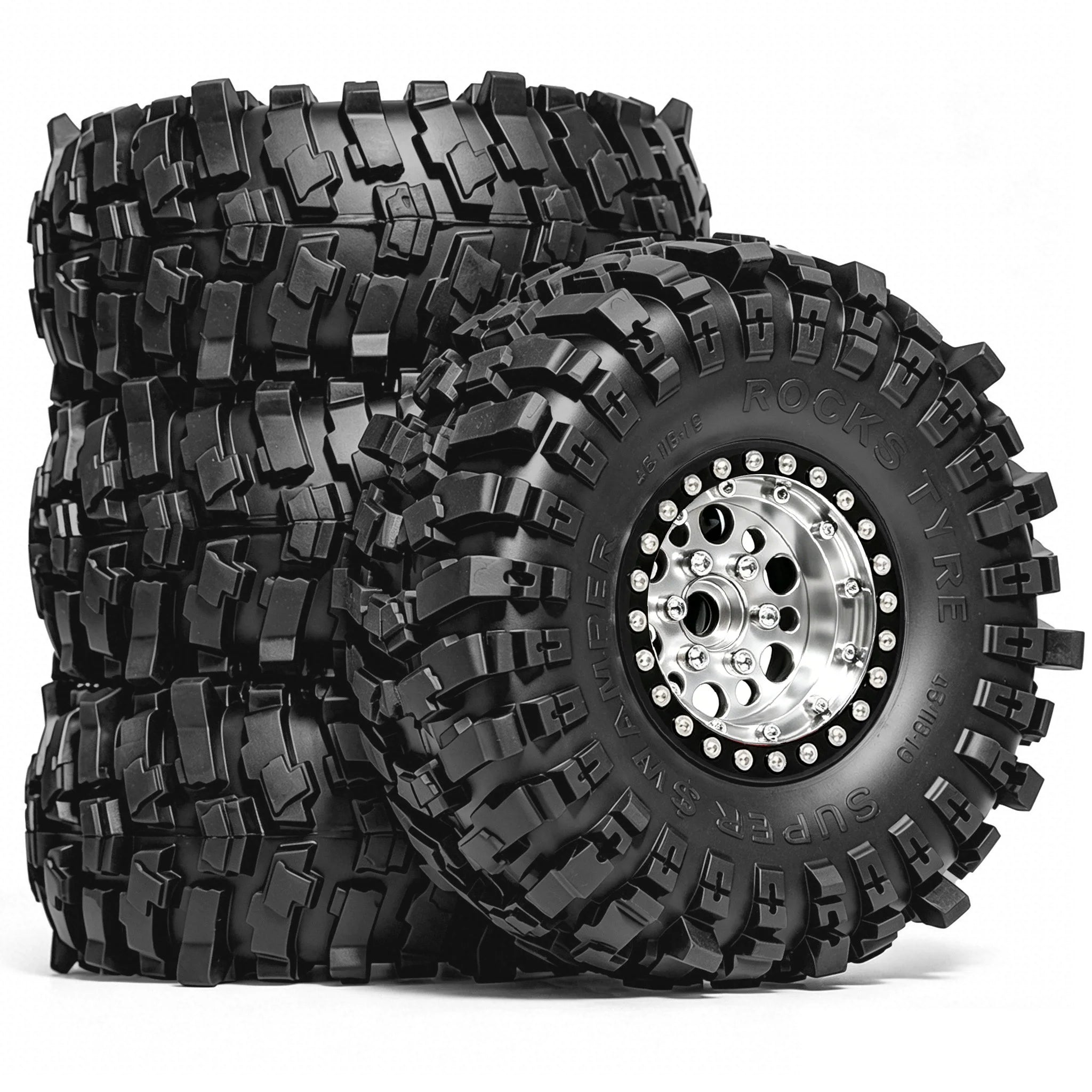 4PCS 1.9 - Metal Beadlock Wheels w/120mm Rubber Tires 1/10