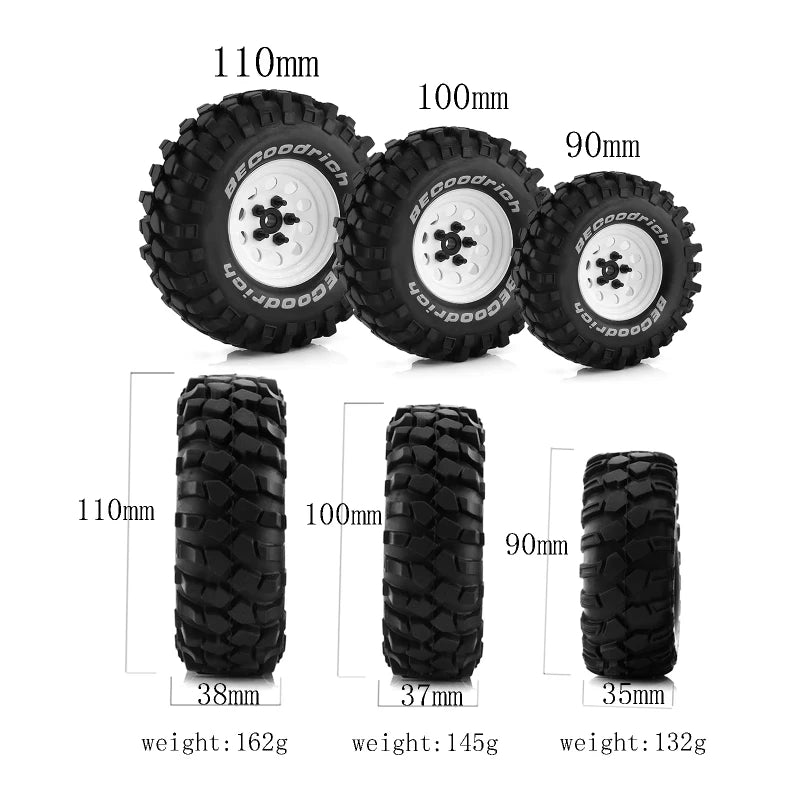 RC 1.9" Rubber Tires Beadlock Wheels Rims for 1/10 RC Crawler Car Traxxas TRX4 Axial SCX10 90046 90047 MST HSP Redcat Gen8