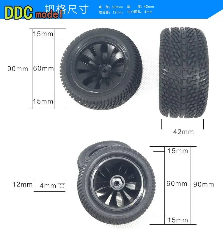 DIY wheel 1/12 Rubber Racing Car Tyre Tires & Plastic Hubs Wheel Rims for 1:12 RC Car Racing Car RC Spare Parts Wheel Tire