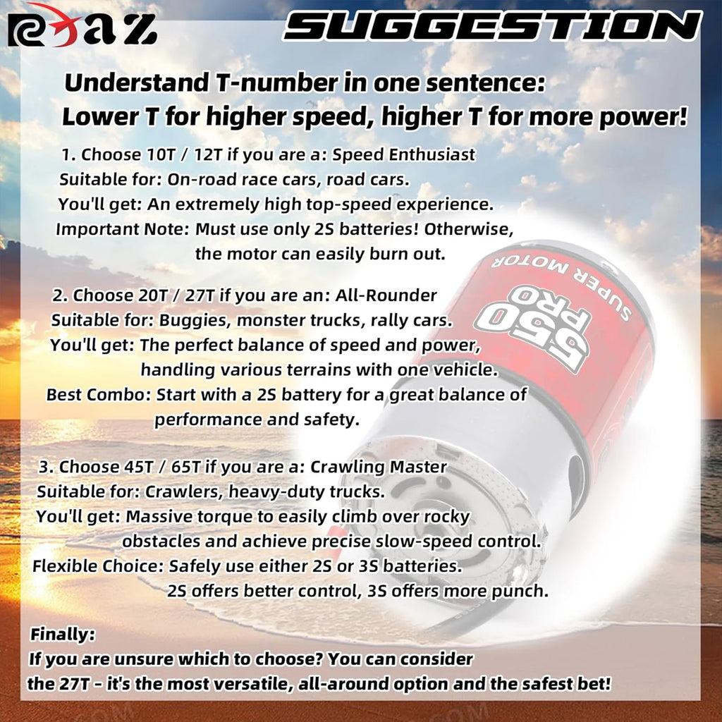 RC Surpass Hobby 550 Brushed Motor 10-65T – High Torque for 1/10 RC Rock Crawler & Off-Road Vehicles RC Part