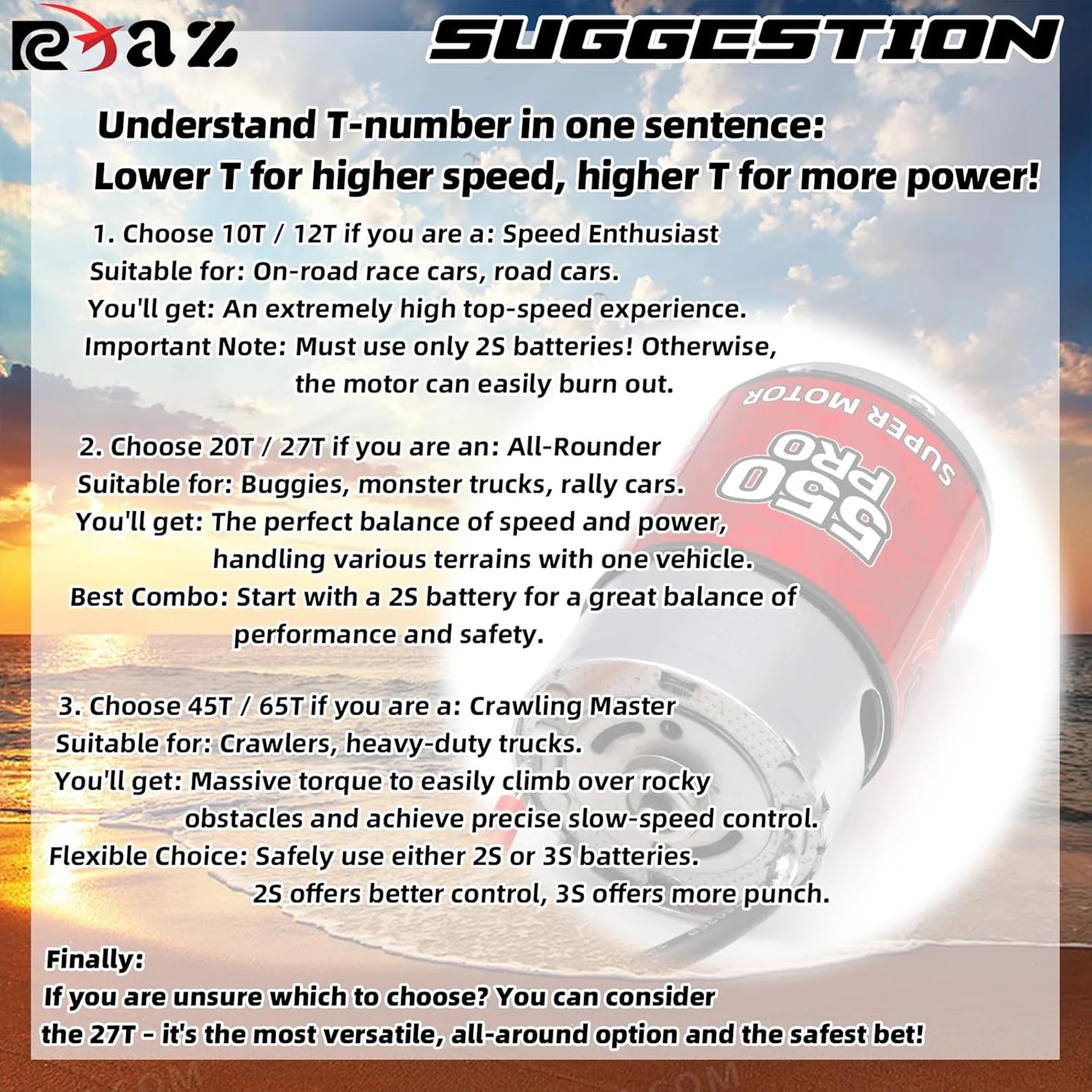 RC Surpass Hobby 550 Brushed Motor 10-65T – High Torque for 1/10 RC Rock Crawler & Off-Road Vehicles RC Part
