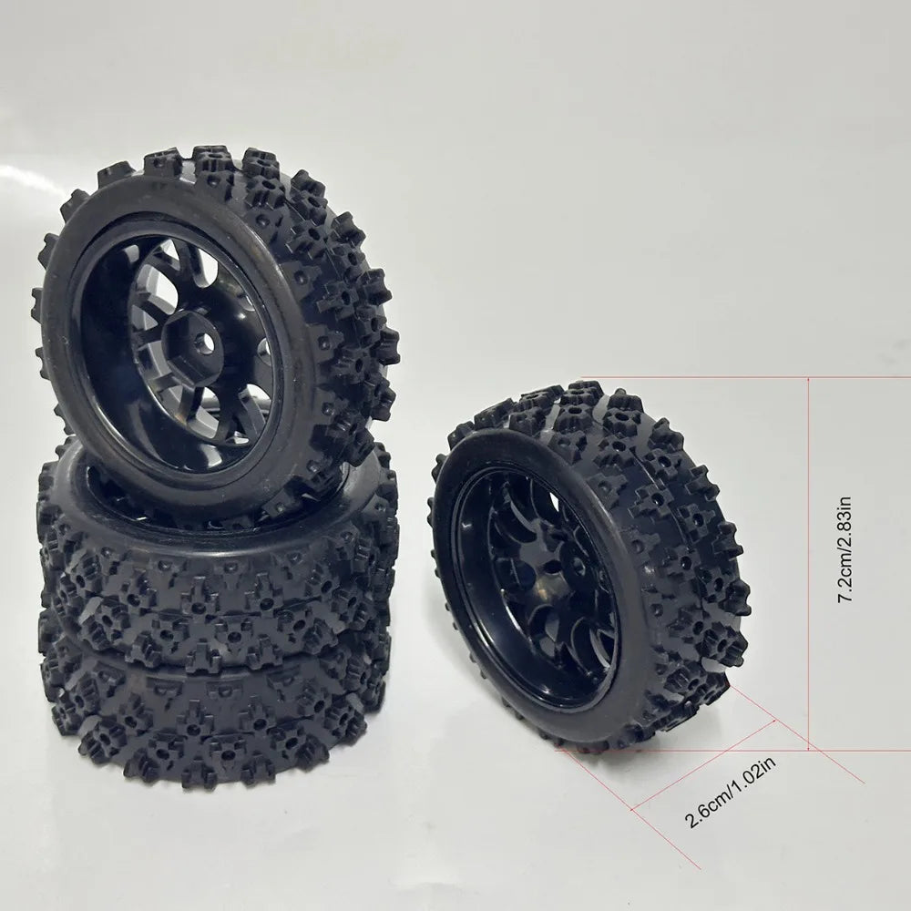 4pcs RC 12mm Hex Rally Wheels and Tires Suitable for 1/12 1/14 1/16 1/18 RC Off Road On-Roas Touring Small Buggy