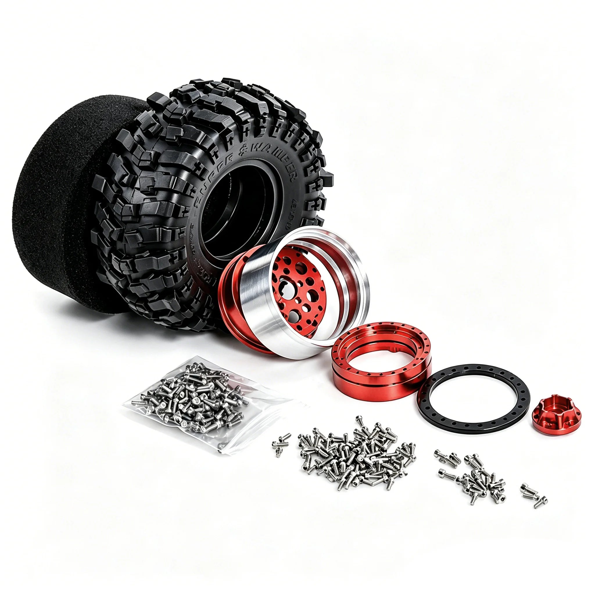 4PCS 1.9" Metal Beadlock Wheels w/ 120mm Rubber Tires for 1/10 RC Crawler TRX4 SCX10 II/III D90 RC4WD MST