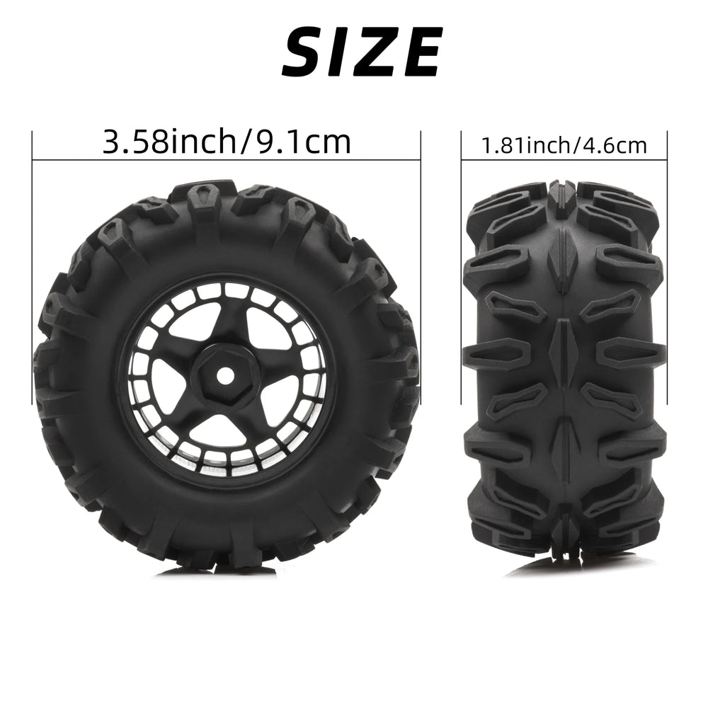 RC 90mm RC Monster Truck Tires Wheels 12mm Hex for 1/10 1/12 1/14 1/16 RC Crawler Traxxas 1/16 E-Revo HSP 94186 WLtoys 144001