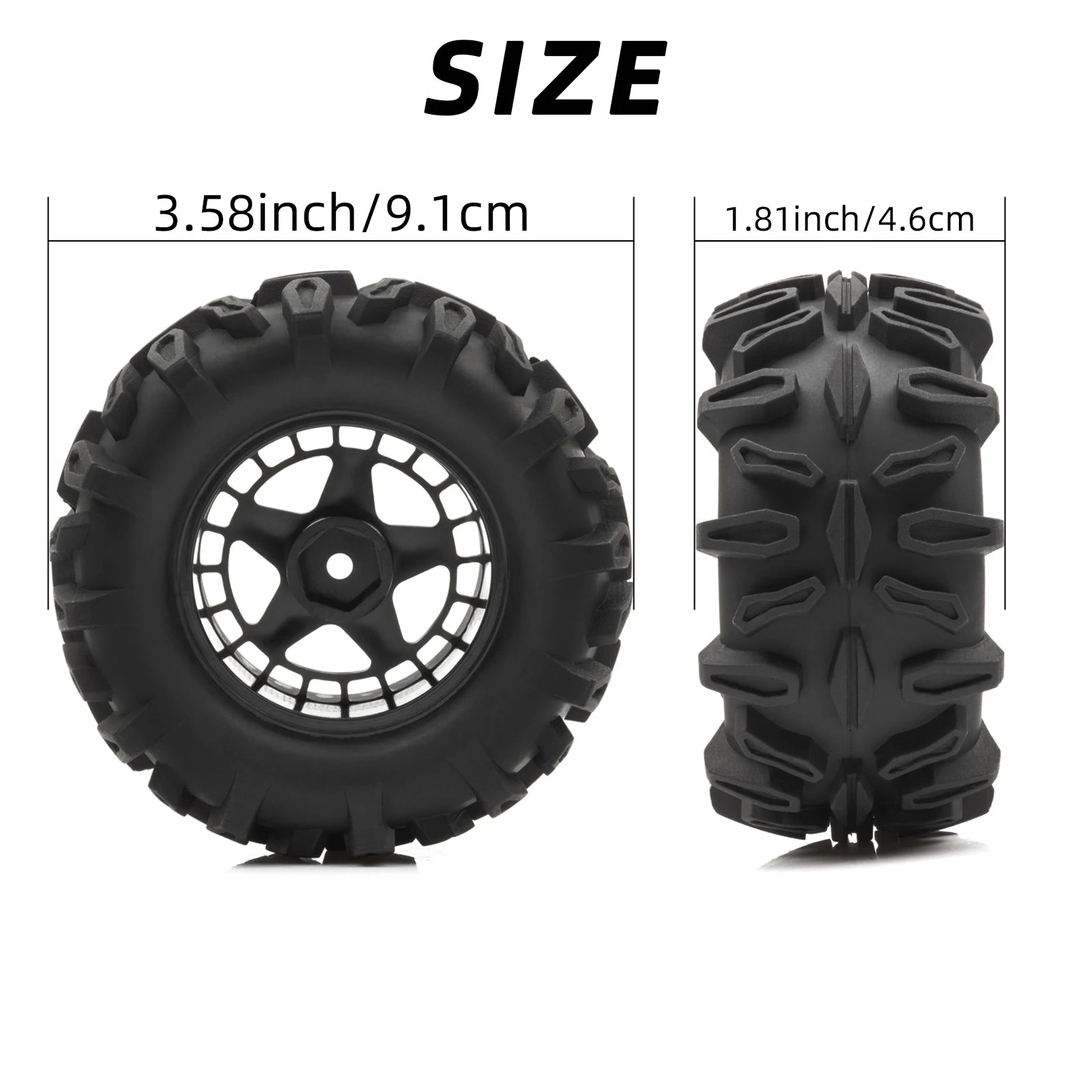 RC 90mm RC Monster Truck Tires Wheels 12mm Hex for 1/10 1/12 1/14 1/16 RC Crawler Traxxas 1/16 E-Revo HSP 94186 WLtoys 144001