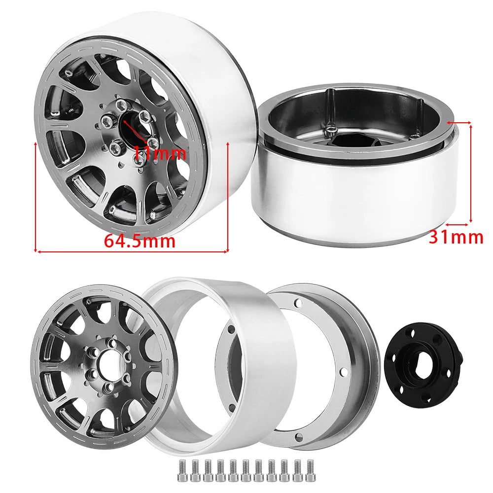 2/4Pcs 1/10 RC Car 1.9/2.2 Inch Beadlock Wheel Hub Rim Rims Aluminum Alloy for TRX4 TRX6 Axial SCX10 III AXI03007 GRT EX86190