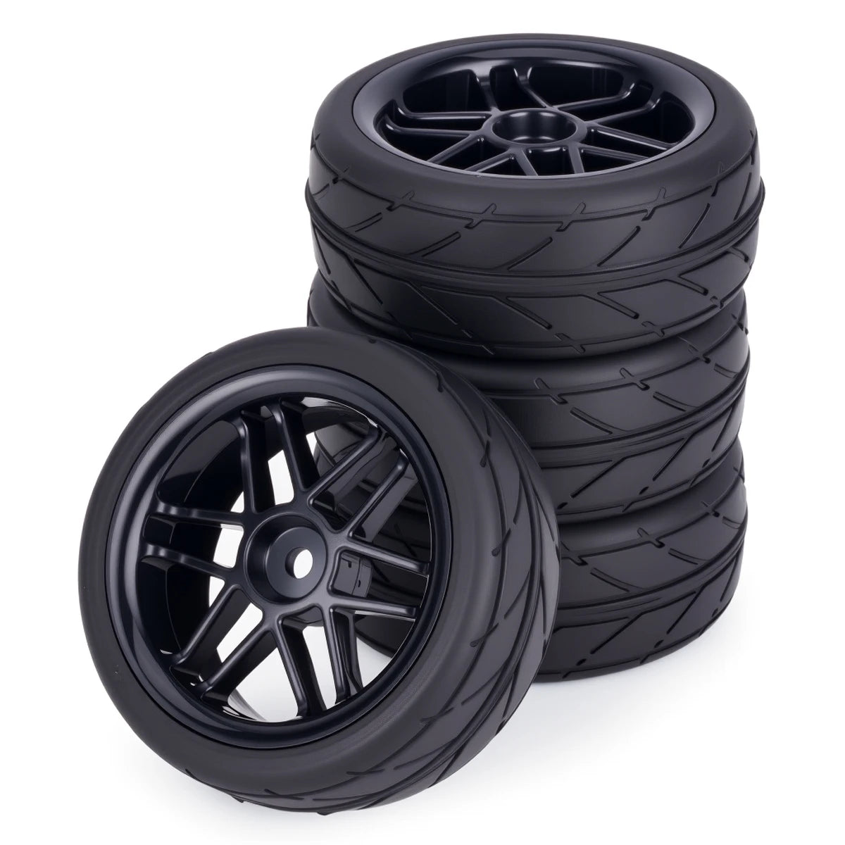 Pre-Glued RC Wheels Tires Set 4PCS for 1/10 - 65x26mm 12mm Hex Hubs Compatible with Tamiya TT01 TT02 XV01 XV02 TA06 HSP Models