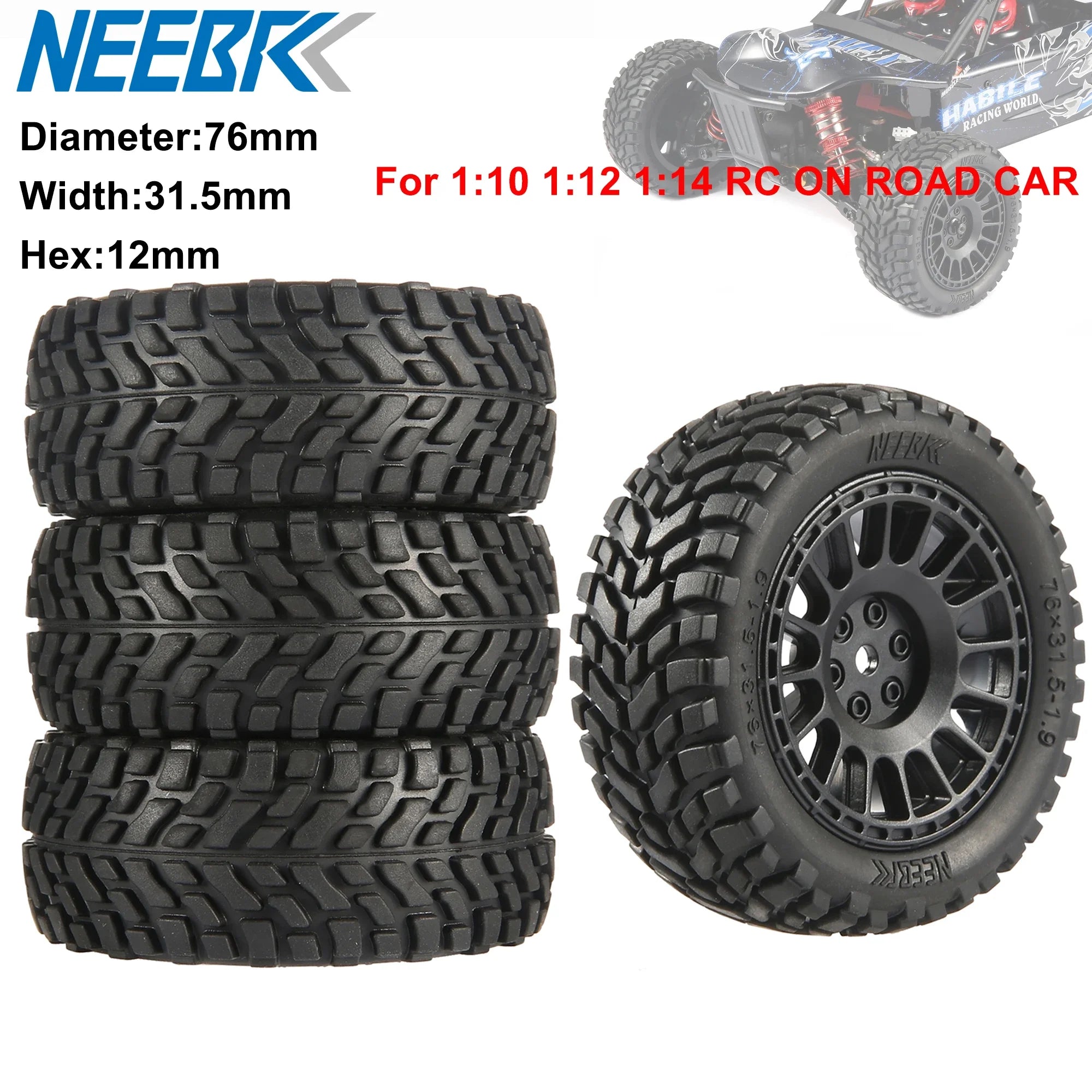 1.9 inch 76mm RC Tires Wheel 12mm Hex Hubs for Wltoys 144010 144001 1/14 1/16 1/10 Scx10 Traxxas Trx-4 Tamiya RC Racing Car