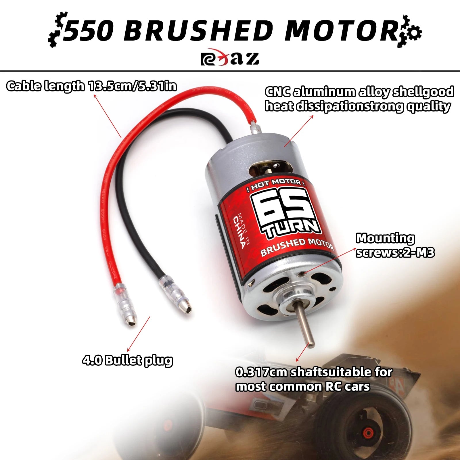 RC Surpass Hobby 550 Brushed Motor 10-65T – High Torque for 1/10 RC Rock Crawler & Off-Road Vehicles RC Part