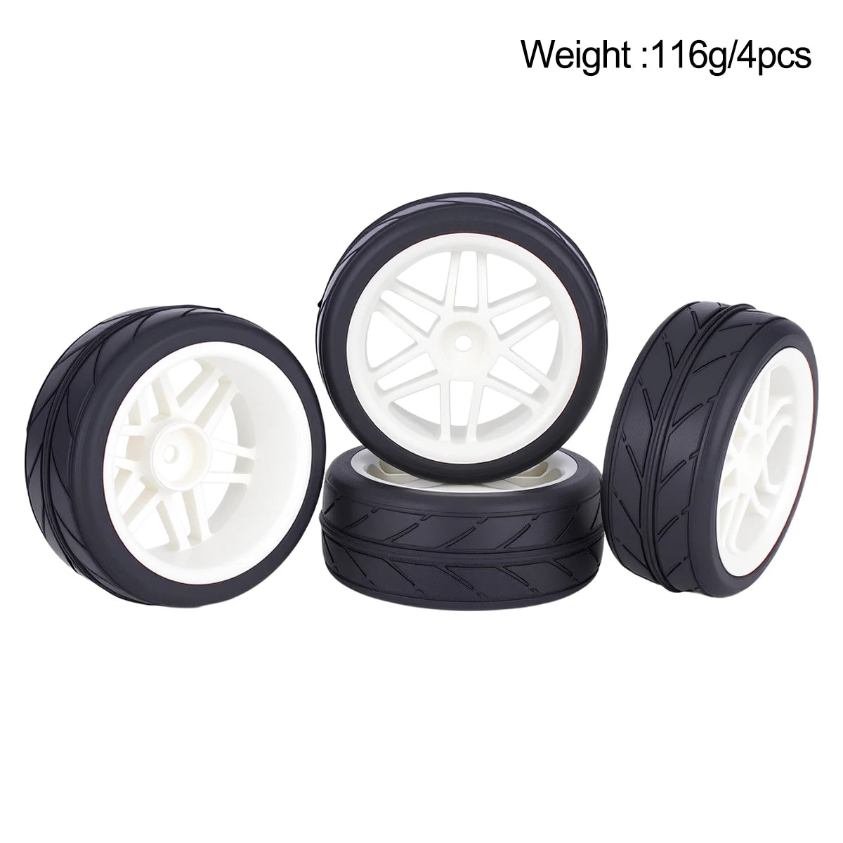 Pre-Glued RC Wheels Tires Set 4PCS for 1/10 - 65x26mm 12mm Hex Hubs Compatible with Tamiya TT01 TT02 XV01 XV02 TA06 HSP Models
