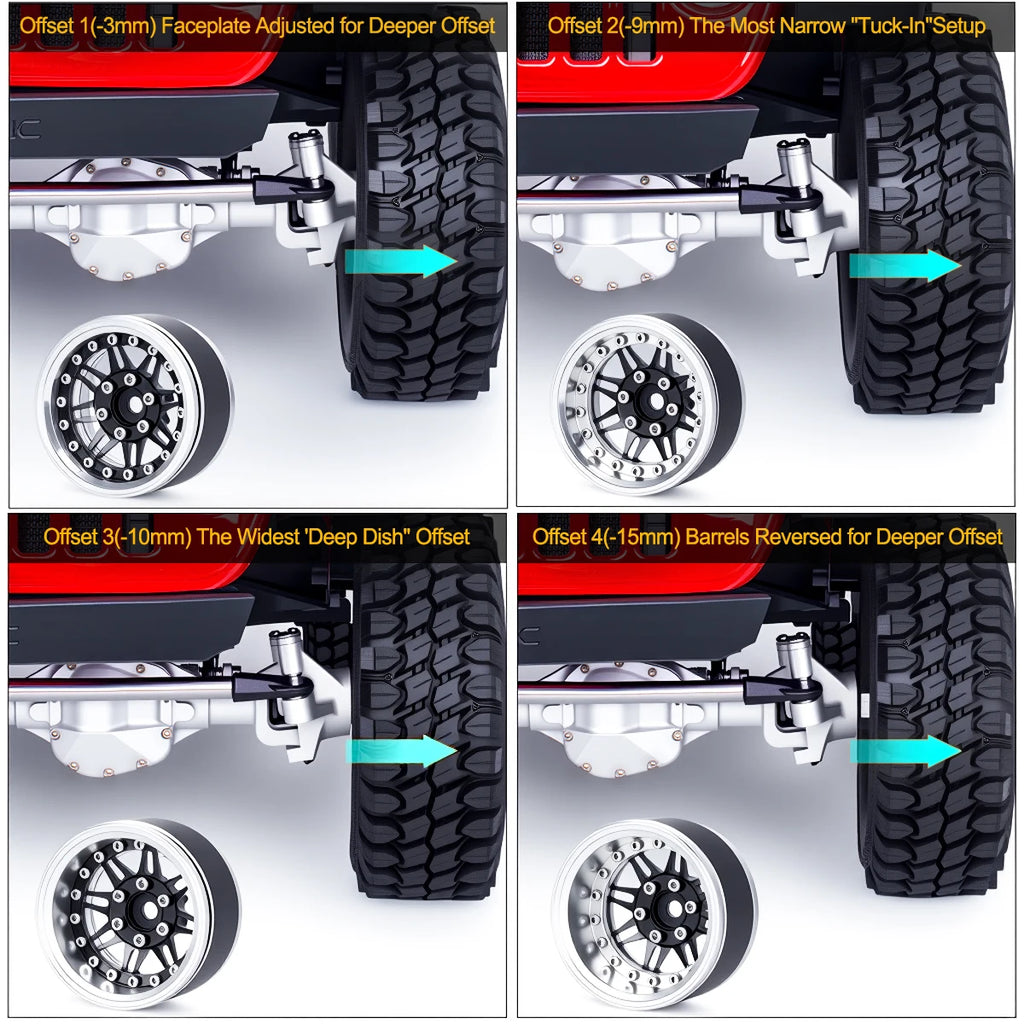 1.9" Aluminum Beadlock Wheels - Adjustable Offset Wheel Rims for 1/10 RC Crawler, Fits TRX4, Axial SCX10, Redcat GEN8, RC4WD D90