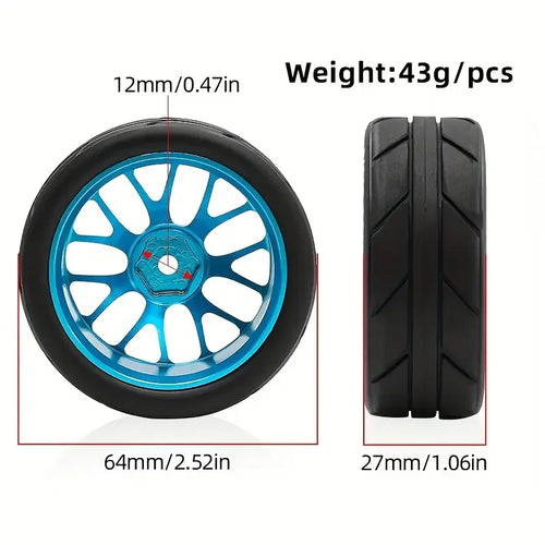 1/10 Racing Wheels & Tire Set - 12mm Hex Metal Rims