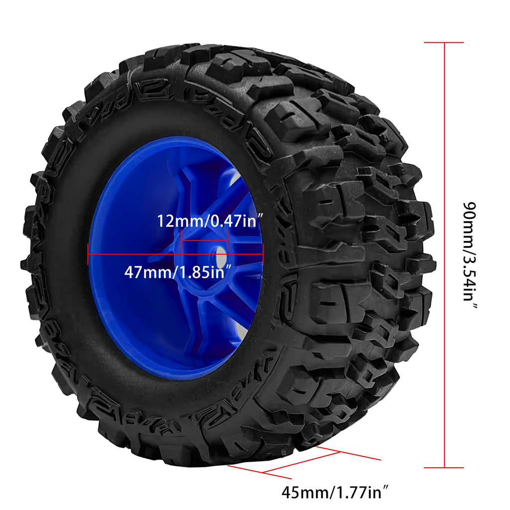 90mm RC Rubber Wheel Tires 12mm Hex Hub RC Car Tyre For 1/14 1/16 1/18 MJX Hyper Go Wltoys Axial SCX10 Traxxas Upgrade Parts