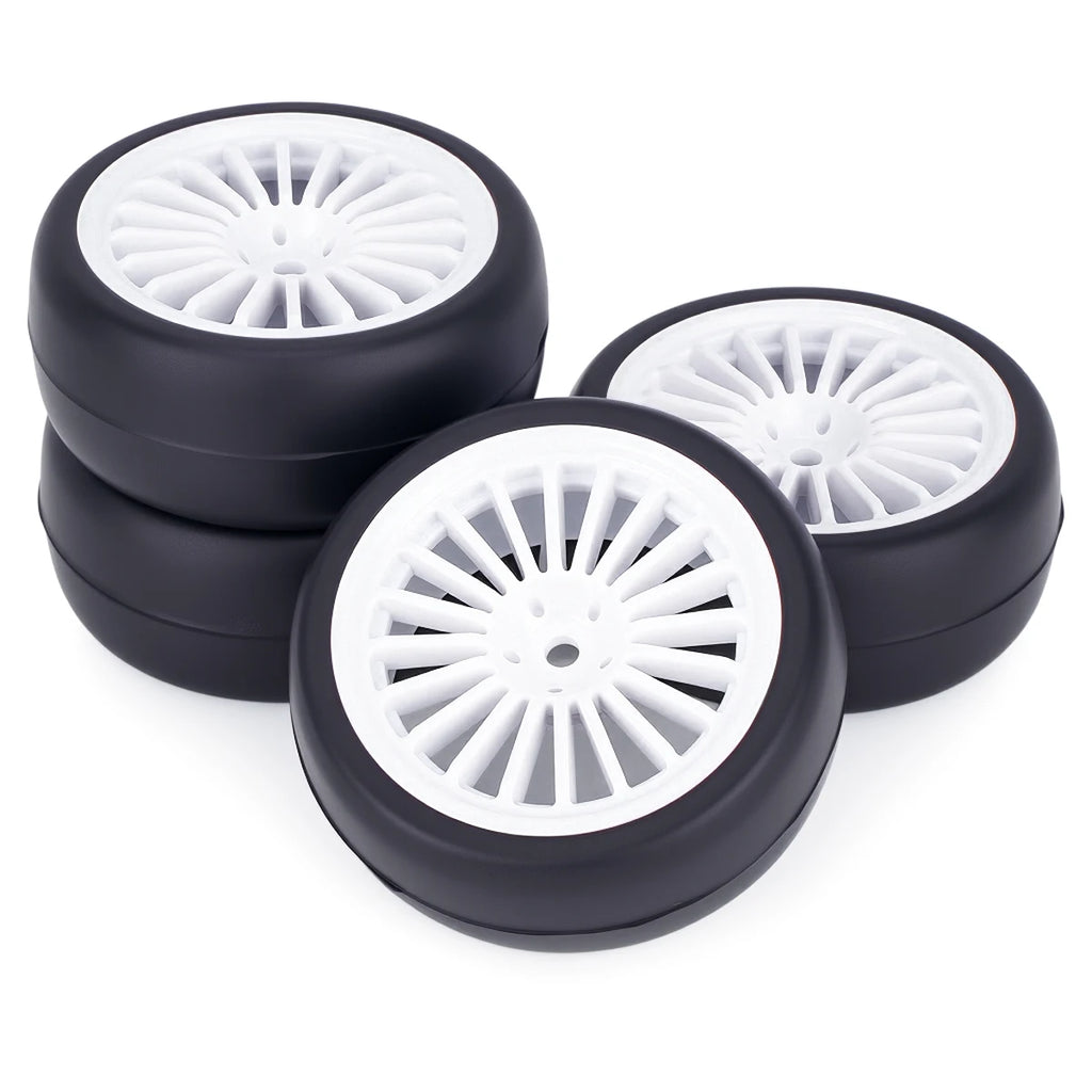 Pre-Glued RC Wheels Tires Set 4PCS for 1/10 - 65x26mm 12mm Hex Hubs Compatible with Tamiya TT01 TT02 XV01 XV02 TA06 HSP Models