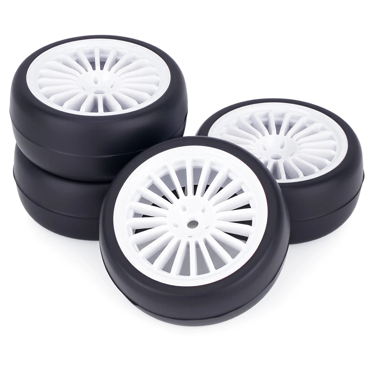 Pre-Glued RC Wheels Tires Set 4PCS for 1/10 - 65x26mm 12mm Hex Hubs Compatible with Tamiya TT01 TT02 XV01 XV02 TA06 HSP Models