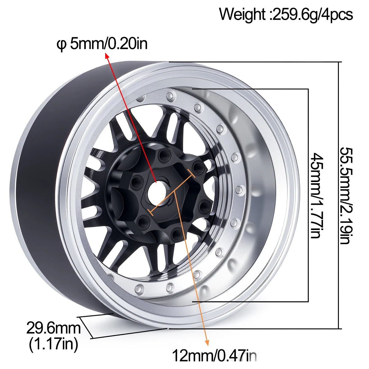 1.9" Aluminum Beadlock Wheels - Adjustable Offset Wheel Rims for 1/10 RC Crawler, Fits TRX4, Axial SCX10, Redcat GEN8, RC4WD D90