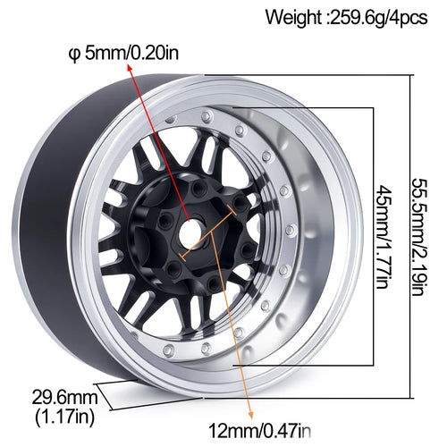 1.9" Aluminum Beadlock Wheels - Adjustable Offset Wheels
