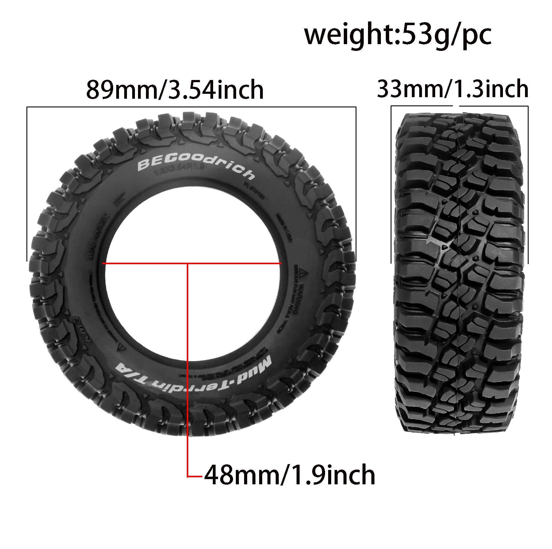 RC Rock Crawler 1.9Inch Tires 89-90mm Tyre For 1/10 RC4WD D90 D110 AXIAL SCX10 II III CAPRA TRAXXAS TRX-4 TRX-6 RGT 1.9" WHEEL