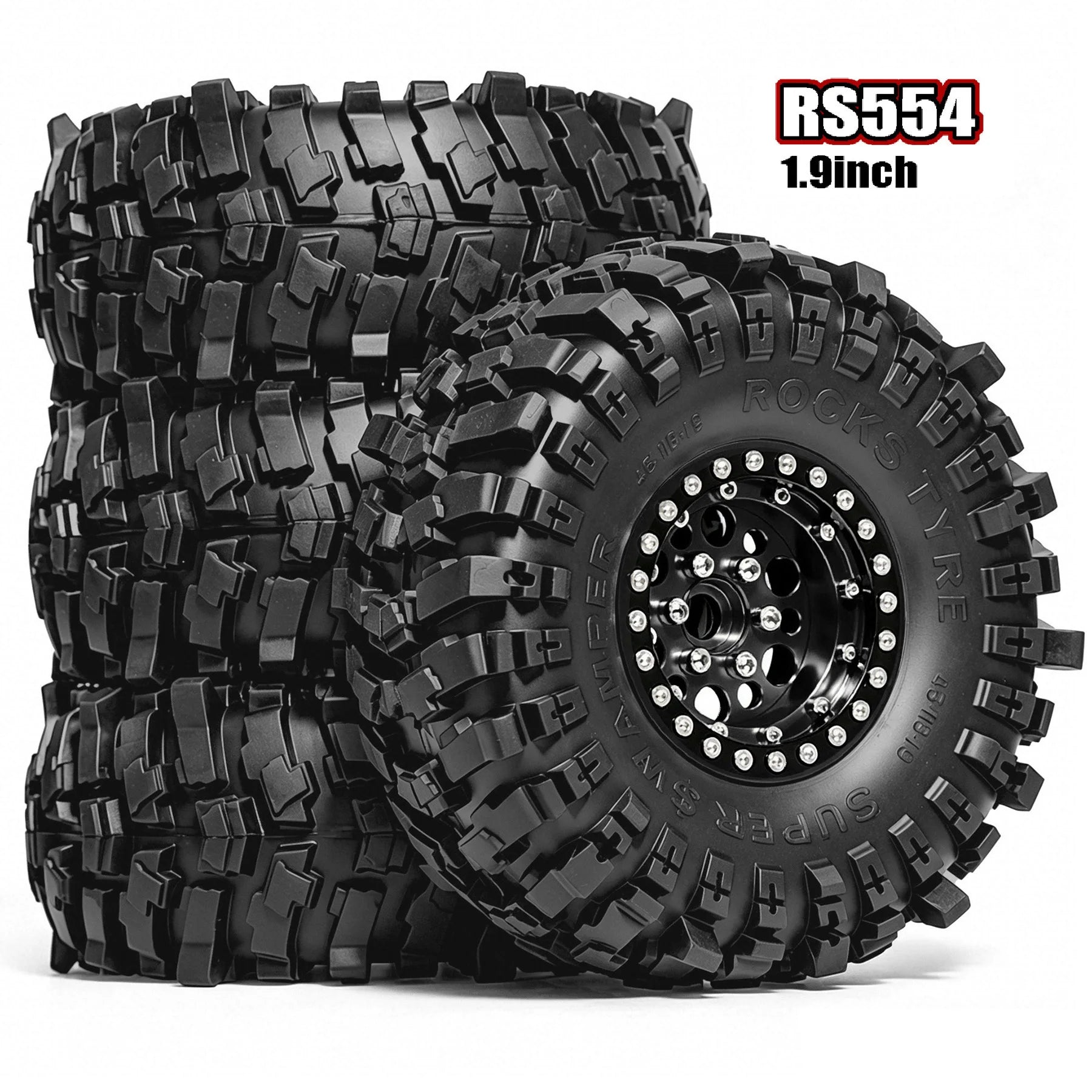 4PCS 1.9" Metal Beadlock Wheels w/ 120mm Rubber Tires for 1/10 RC Crawler TRX4 SCX10 II/III D90 RC4WD MST