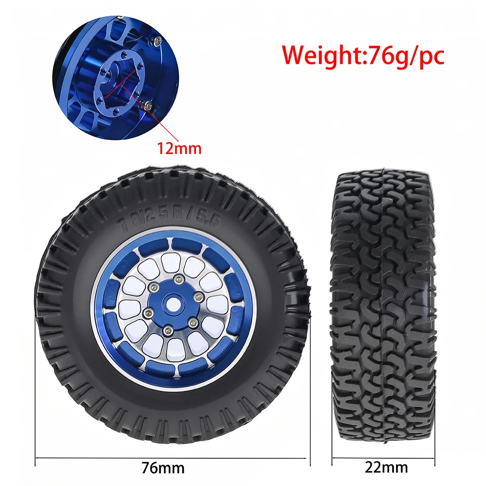 1.55-inch Metal Wheel Hub+rubber Tire For 1/10 Rc Rock Crawler Cars Axial 90069 Rgt Rc4wd D90 Cc01 Tf02 Lc70