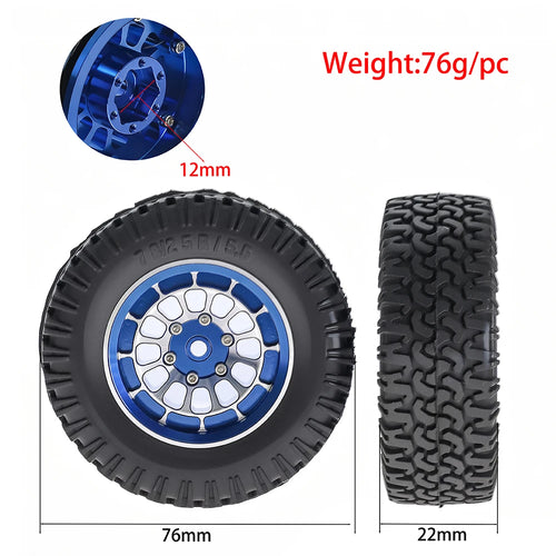 1.55-inch Metal Wheel Hub+rubber Tire For 1/10 Rc Rock Crawler Cars Axial 90069 Rgt Rc4wd D90 Cc01 Tf02 Lc70