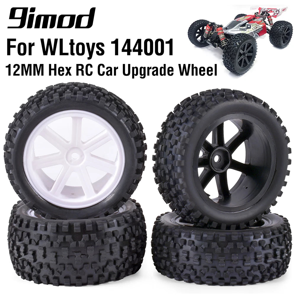 RC Car Wheels and Tires 1/10 Scale 12mm Hex for WLtoys 144001 124019 12428 124017 Upgrades