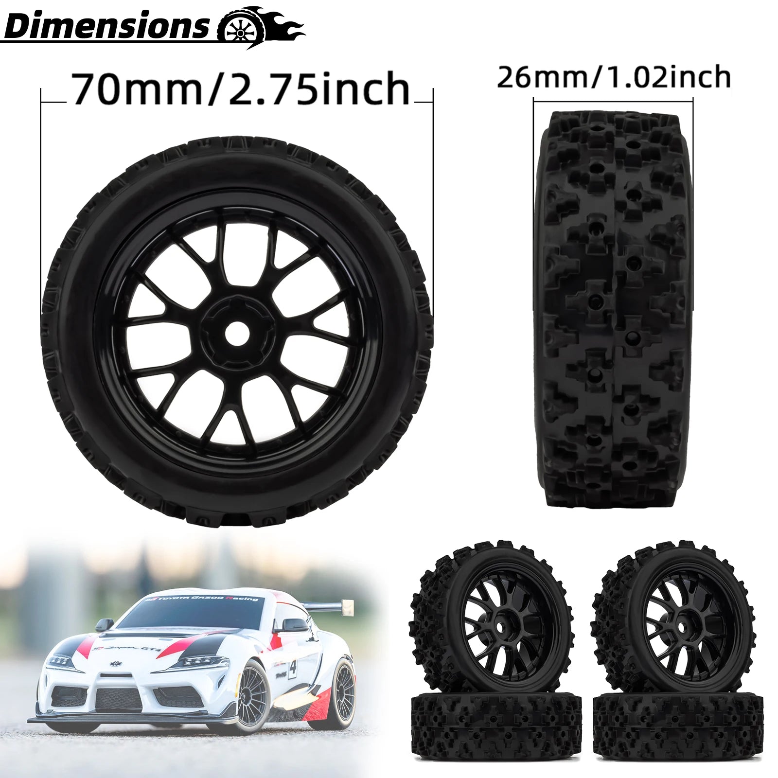 RC 12mm Hex Tire 2.55" Highway Drift Off-road Professional Racing Tire Universal for 1/10 1/12 1/16 RC Car Crawler Buggy Slash