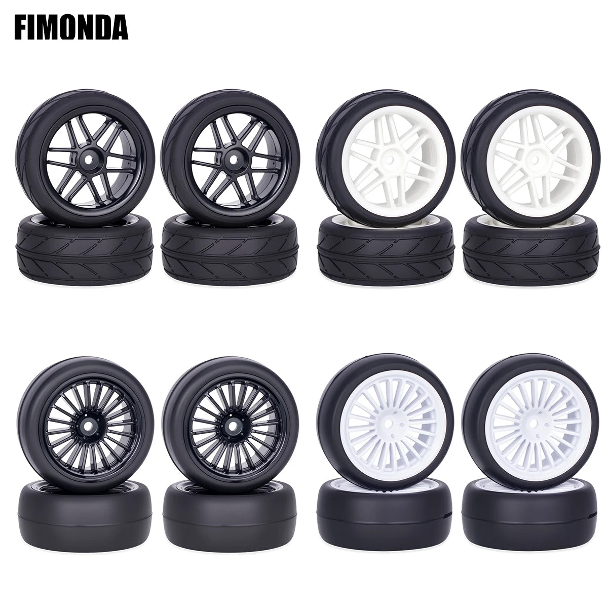 Pre-Glued RC Wheels Tires Set 4PCS for 1/10 - 65x26mm 12mm Hex Hubs Compatible with Tamiya TT01 TT02 XV01 XV02 TA06 HSP Models