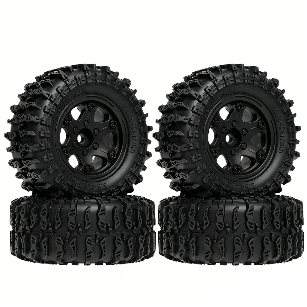 RC 1.9" Beadlock Wheels and Tires Set for 1/12 M-J-X H12Y H12Y+ H12P MN-128 RC Crawler,Wheels Tire OD 90MM/3.54"