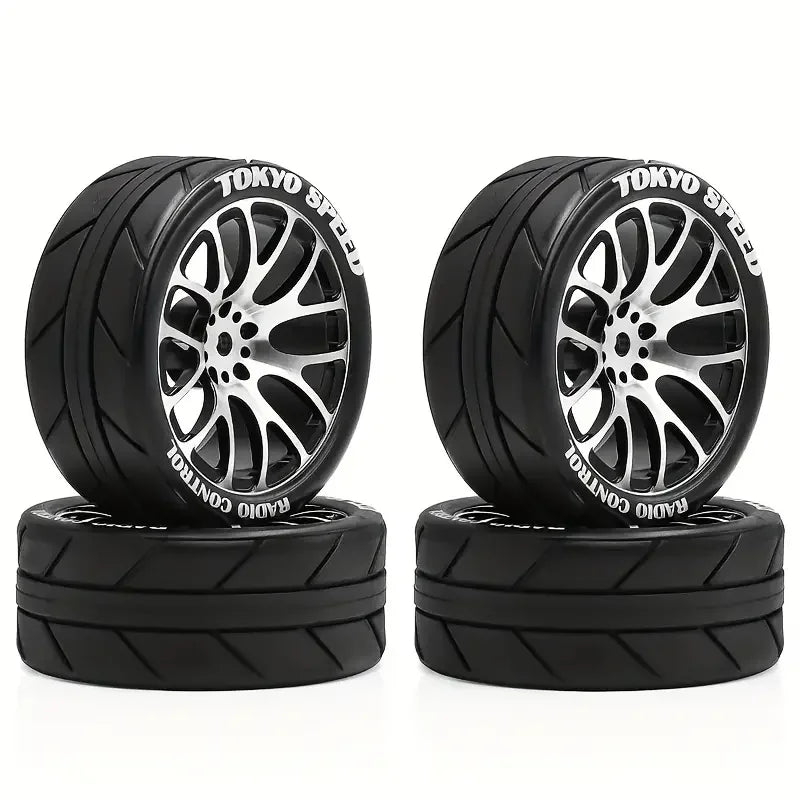 1/10 Racing Wheels & Tire Set - 12mm Hex Metal Rims