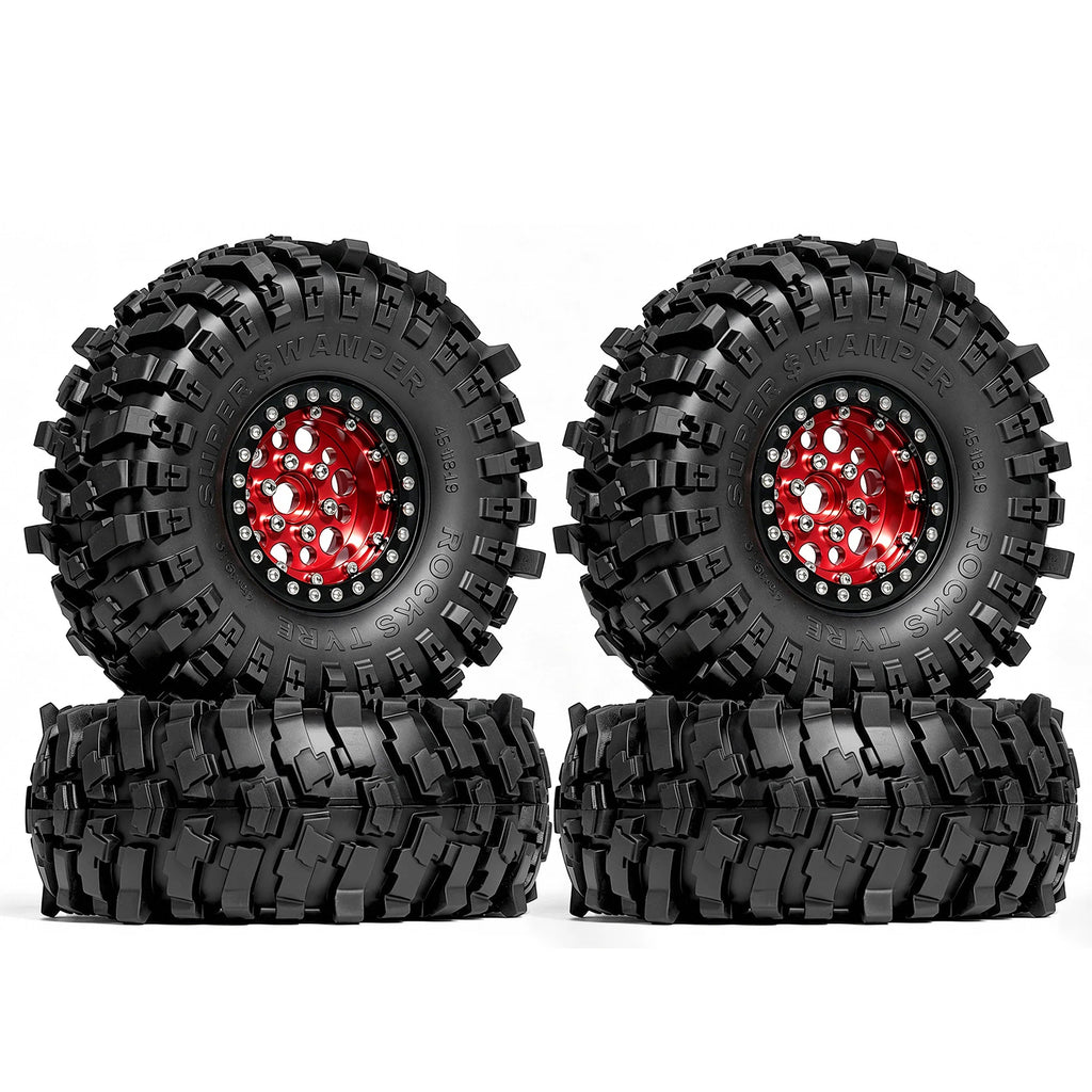 4PCS 1.9" Metal Beadlock Wheels w/ 120mm Rubber Tires for 1/10 RC Crawler TRX4 SCX10 II/III D90 RC4WD MST