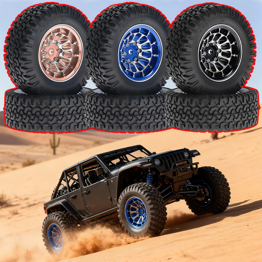 1.55-inch Metal Wheel Hub+rubber Tire For 1/10 Rc Rock Crawler Cars Axial 90069 Rgt Rc4wd D90 Cc01 Tf02 Lc70