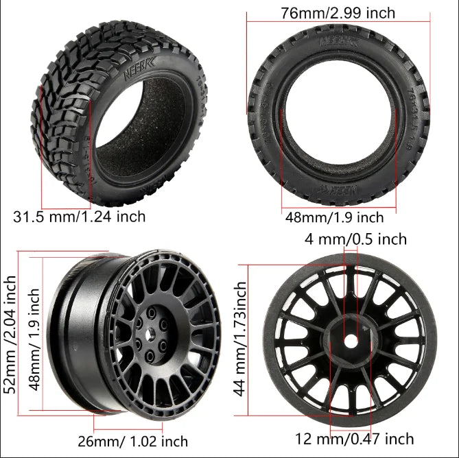 1.9 inch 76mm RC Tires Wheel 12mm Hex Hubs for Wltoys 144010 144001 1/14 1/16 1/10 Scx10 Traxxas Trx-4 Tamiya RC Racing Car
