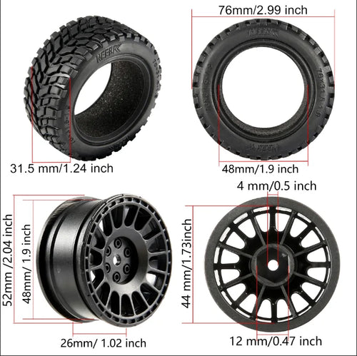 1.9 inch 76mm RC Tires Wheel 12mm Hex Hubs for Wltoys 144010 144001 1/14 1/16 1/10 Scx10 Traxxas Trx-4 Tamiya RC Racing Car