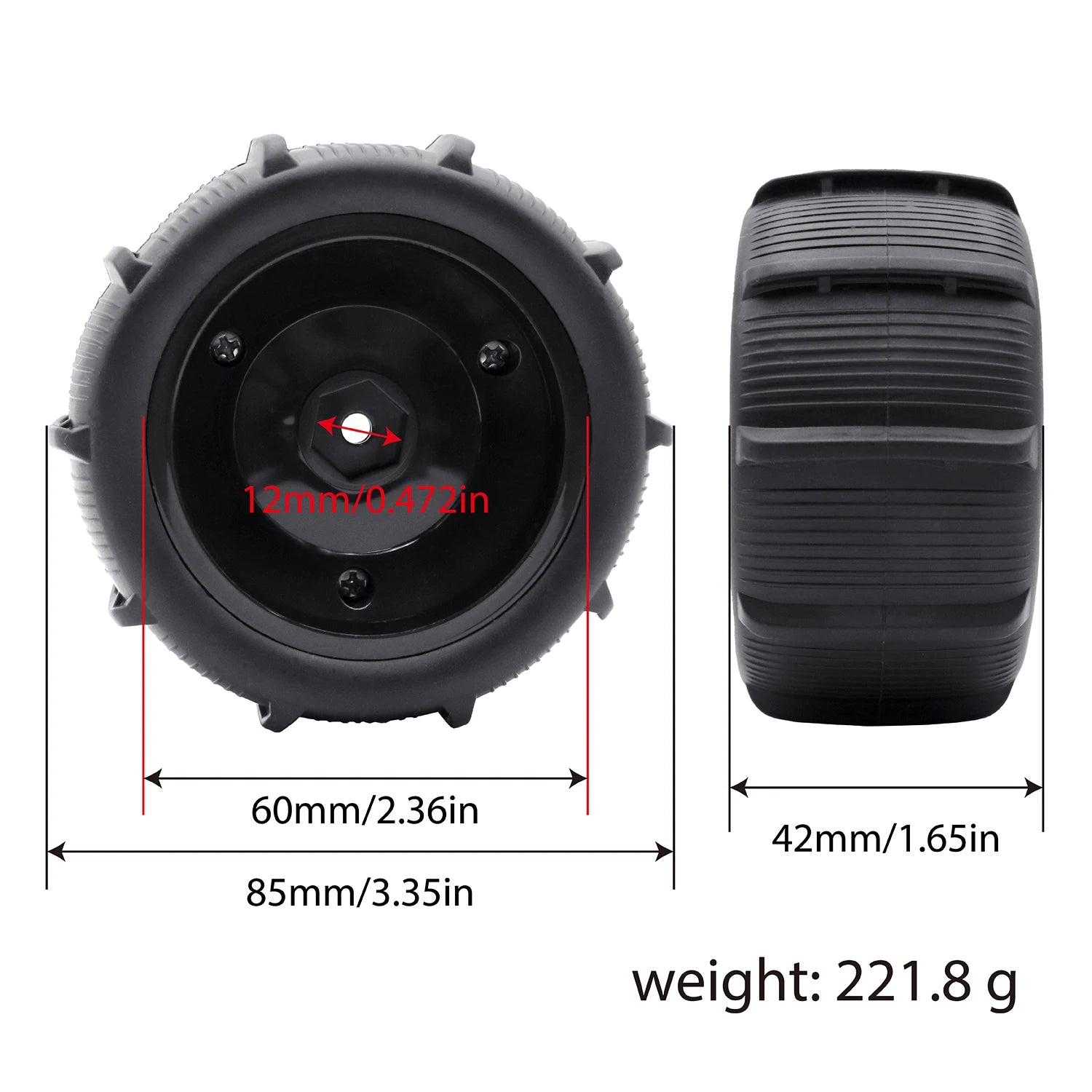 Tires for RC Car Wheel 4PCS 12mm Hex RC Car Tires for SCY 16101/2/3 MJX 16208/9 14209 JJRC Q130 C8805 HBX Wltoys Car 6304