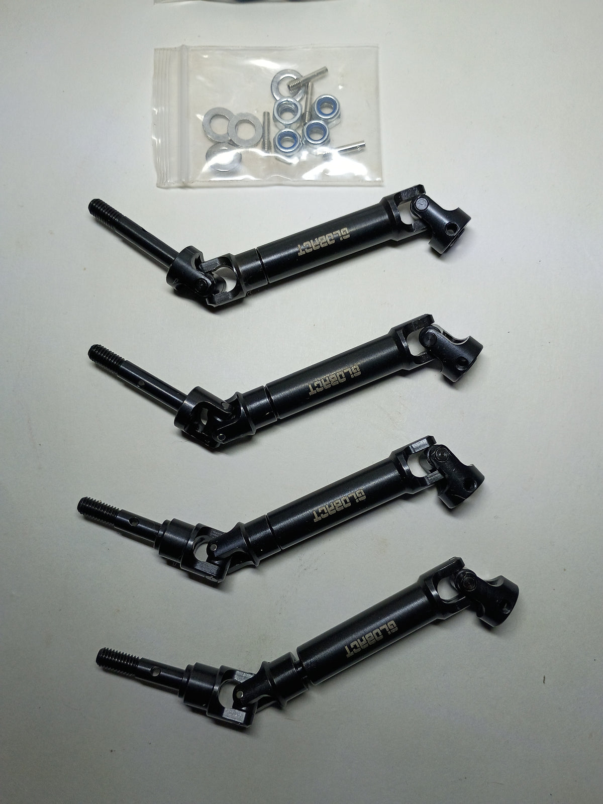 GLOBACT - Upgraded 1144 Steel CVD Drive Shafts Set of 4 with Blue Aluminum Hex Hubs & Hardware for Traxxas #6851 #6852 Axle Replacement