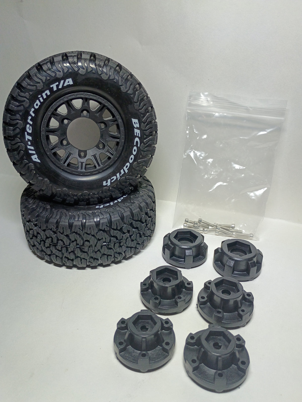 Multi-Hex 1:10 Scale RC Short Course Truck & Desert Crawler Tires with Detachable 12mm/14mm/17mm Hub Adapters (1 Pair)